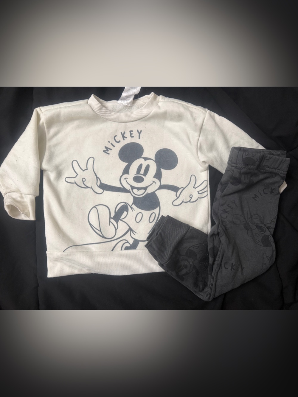 Disney Cream & Black Mickey Mouse Kids Sweatshirt and Joggers Set